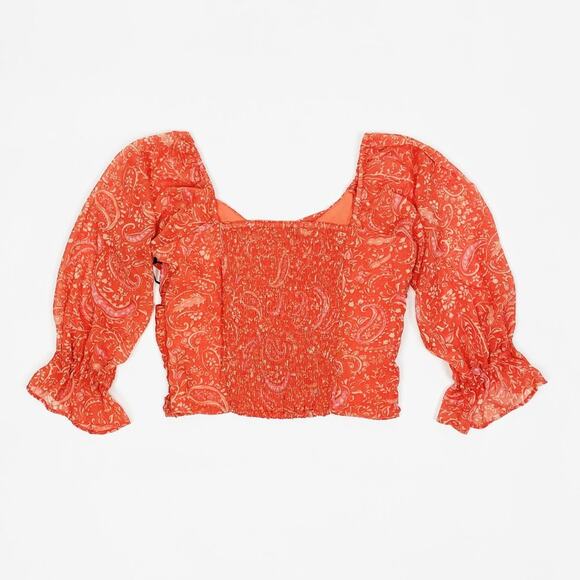 1. State Paisley Print Top Small Orange Cropped Vibrant Boho Festival Summer - Picture 2 of 12